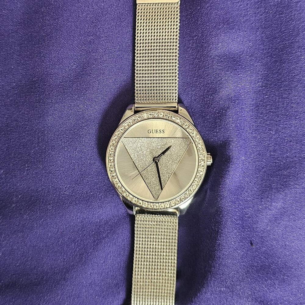 GUESS Silver-Tone Triangle Analog Watch